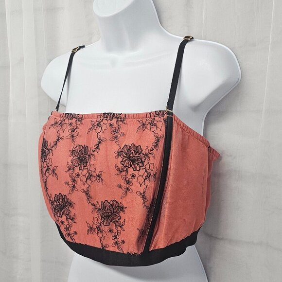 Lela Rose Salmon Black Lace Cropped Tank Top Corset Back Boho Goth Gypsy 18/20 - Picture 5 of 11